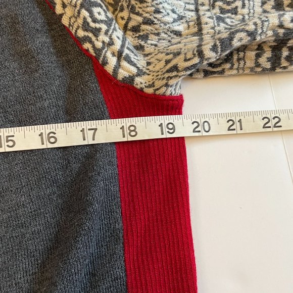 Eddie Bauer 100% Merino Sweater Gray/Red Full Zip Fair Isle Mock Neck Ski - Picture 11 of 13